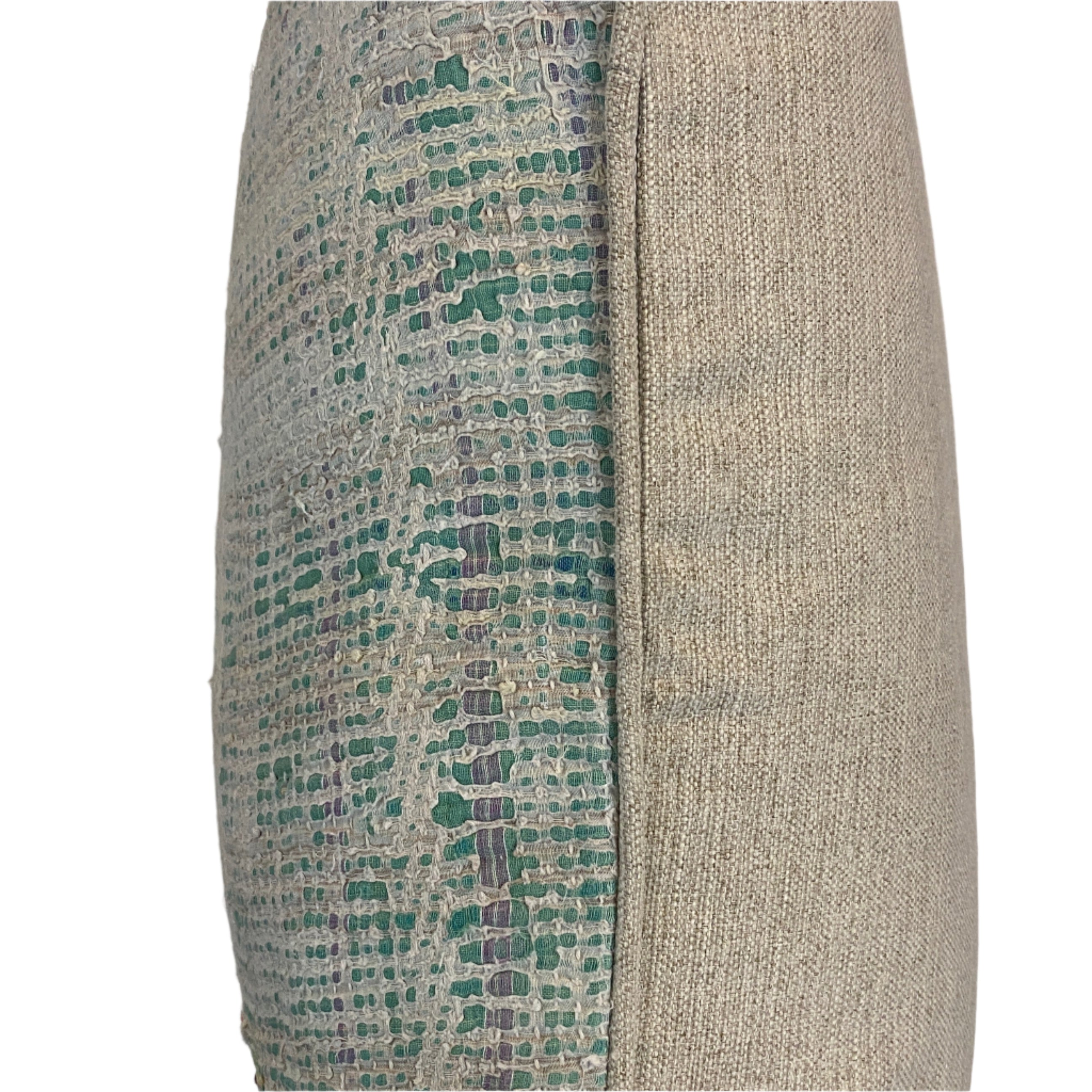 Hand Stitched Kantha Cotton Pillow Light Green India (20x20)