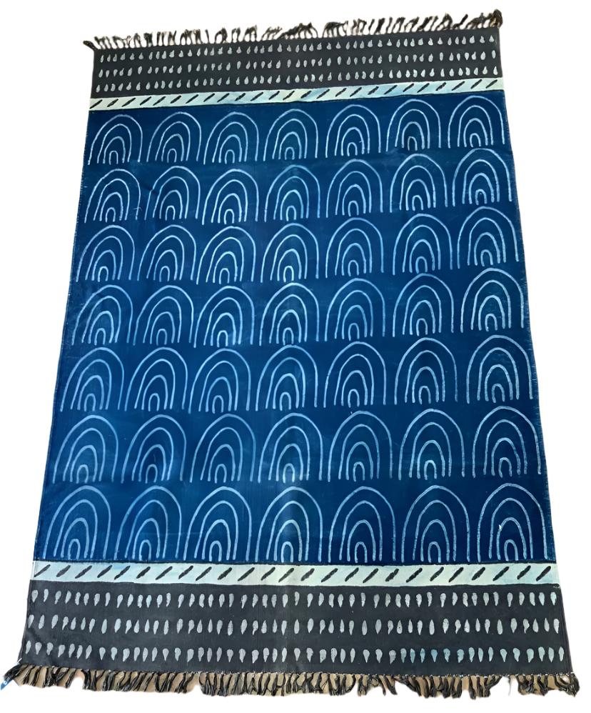 Handmade Block Printed Blue Canvas Rug India 4x6