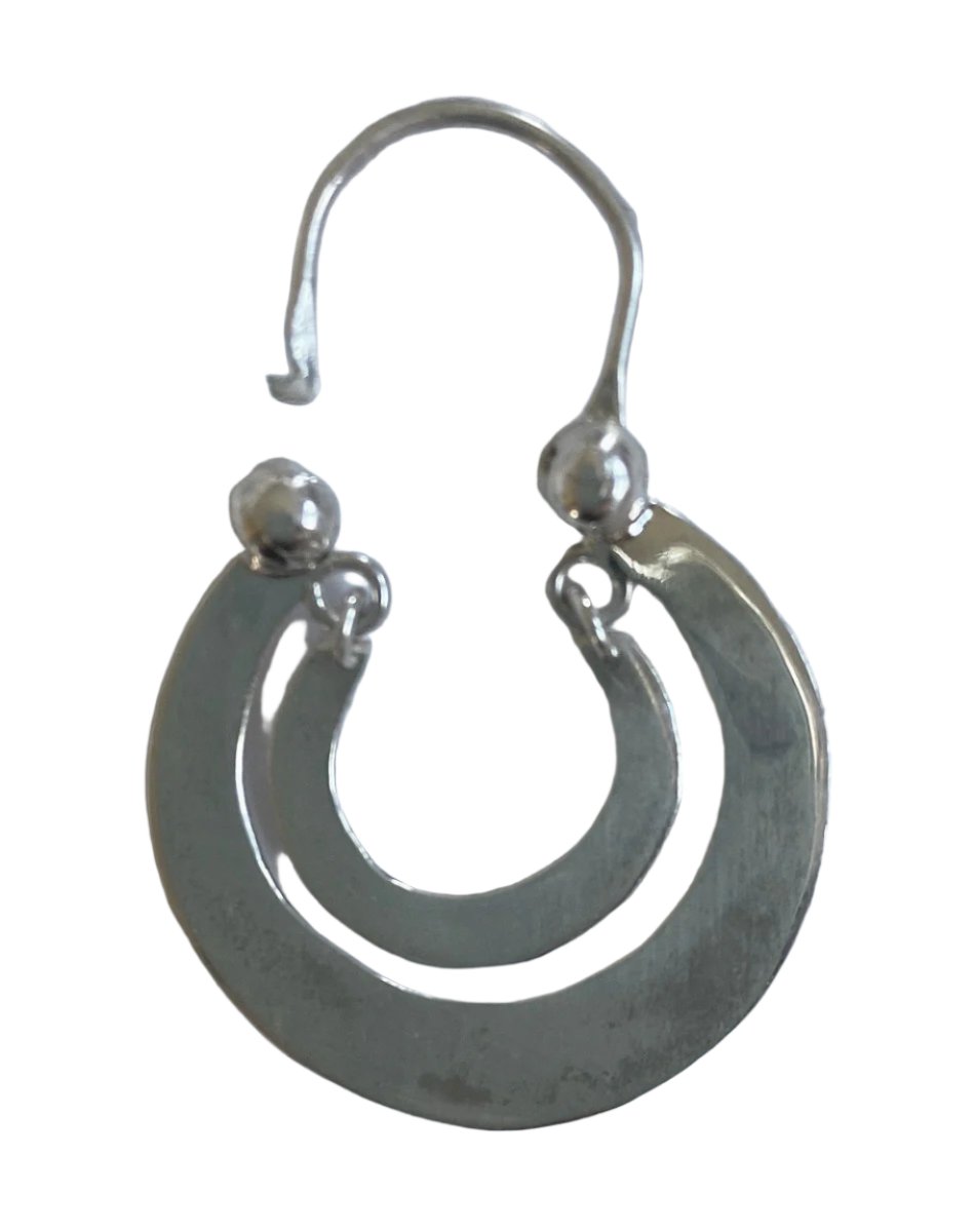 detail of clasp Handmade Traditional XLarge Double Hoop Silver Earrings Guatemala