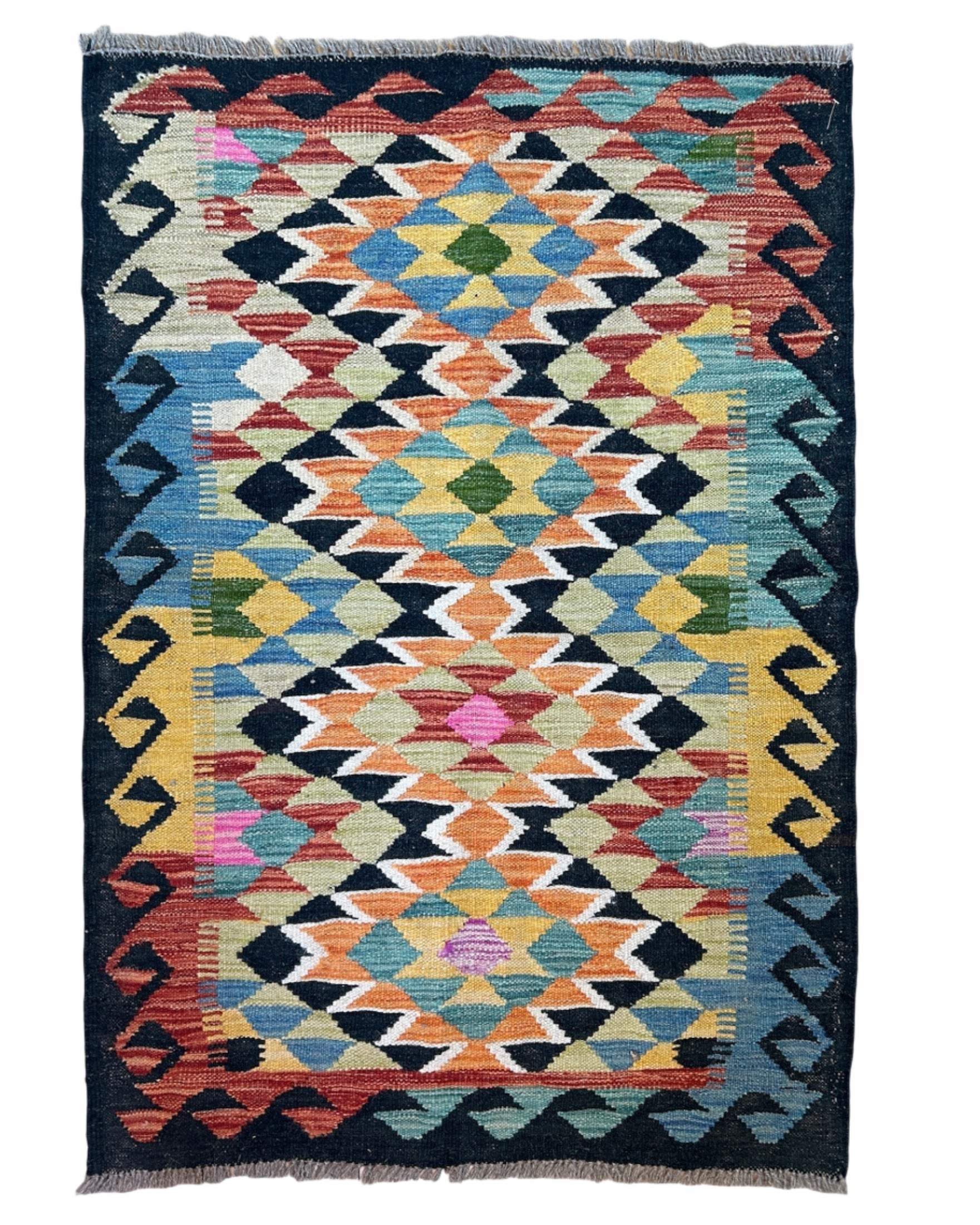 Handwoven Wool Kilim Small Rug Afghanistan (34x49) - 058