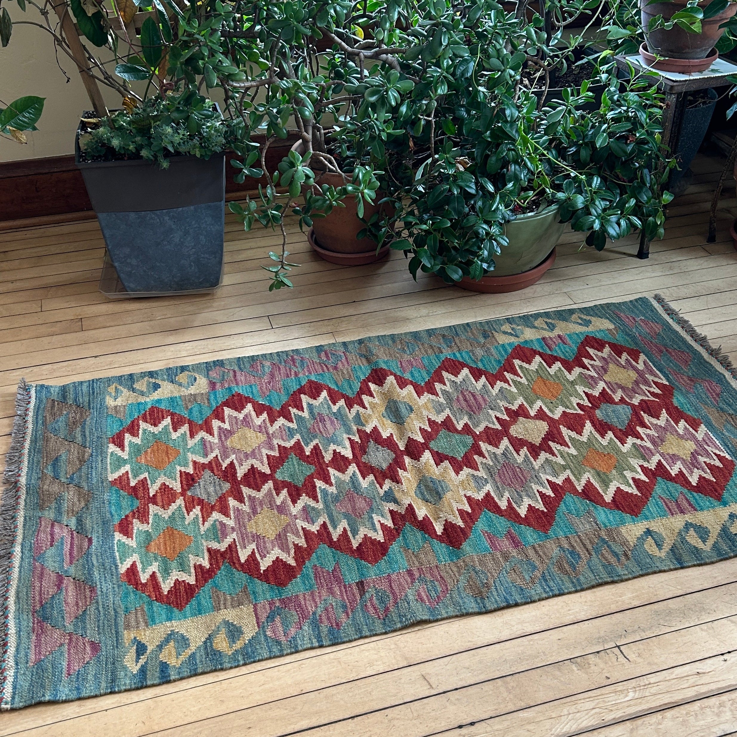 Handwoven Wool Kilim Small Rug Afghanistan (31x59) - 049