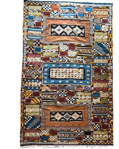 Handwoven Tapestry Boutilwah Tirira Wool Rug Morocco