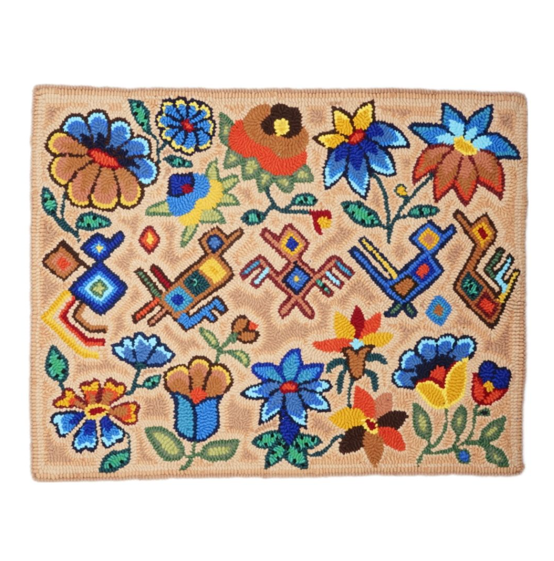 Small Handmade Hooked Rug Recycled Clothing Guatemala - Traditional 18" x 22"