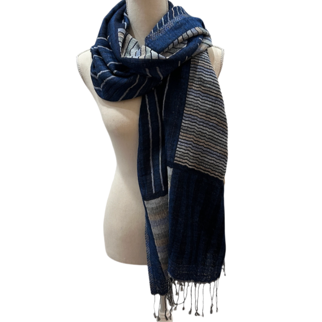 Handwoven Striped Cotton & Wool Shawl India