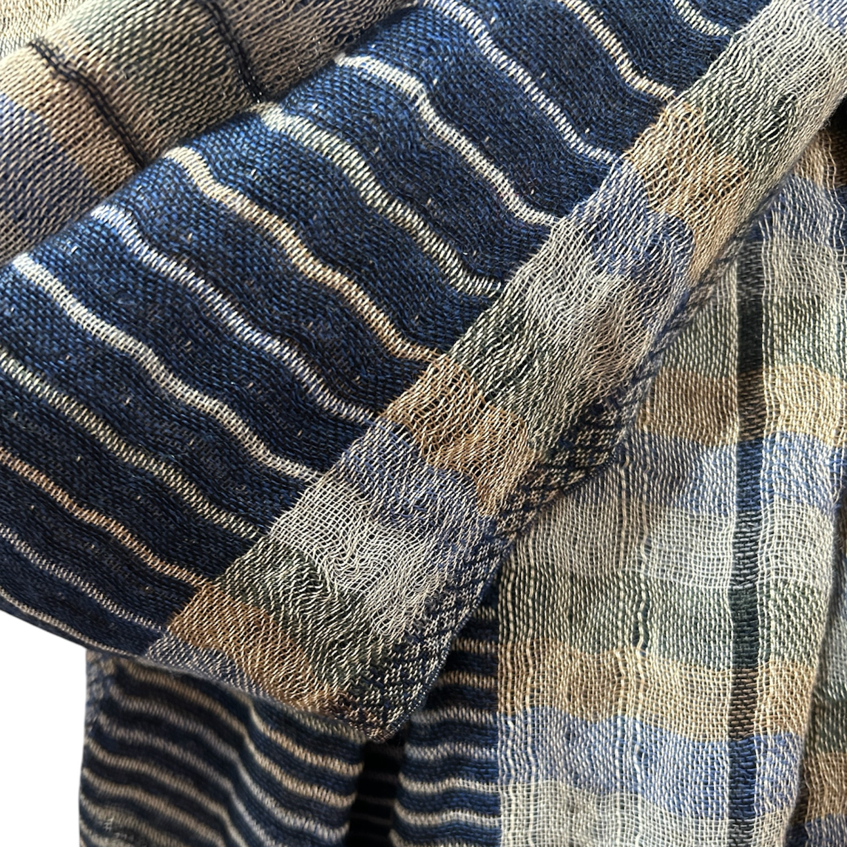 Handwoven Striped Cotton & Wool Shawl India