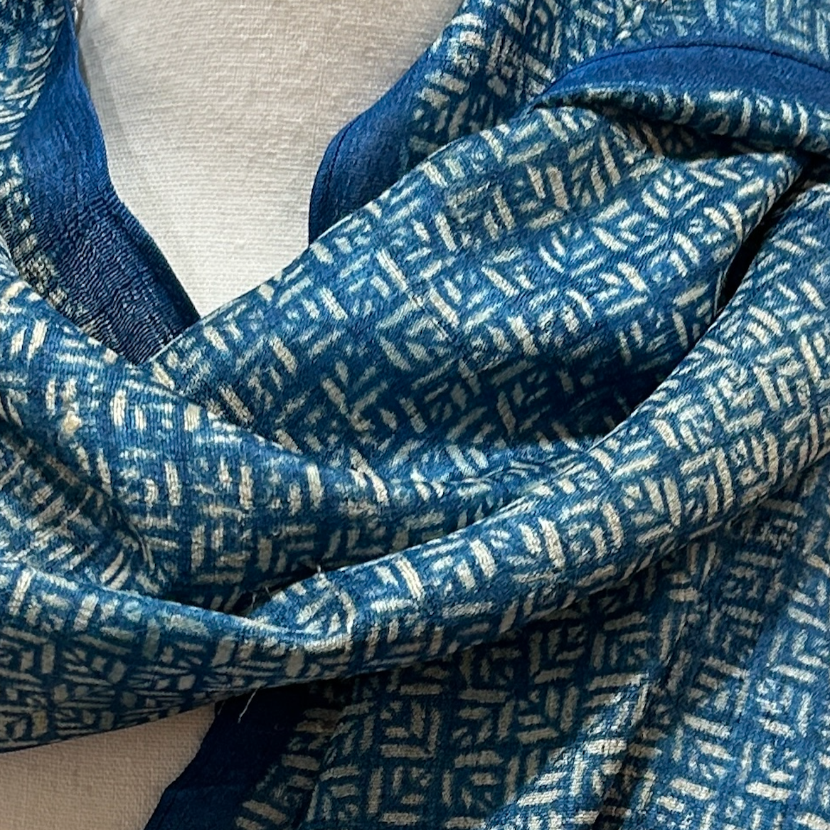 Silk Block Printed Chakra Navy Scarf India