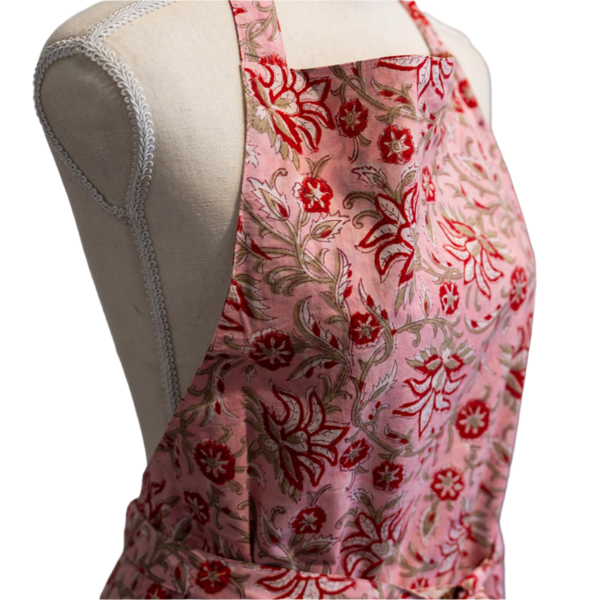 Handmade Block Printed Reversible Pink Apron India