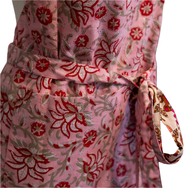 Handmade Block Printed Reversible Pink Apron India