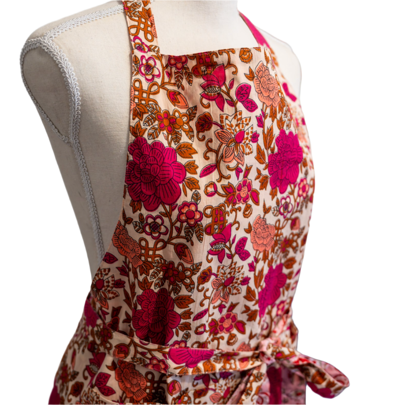 Handmade Block Printed Reversible Pink Apron India