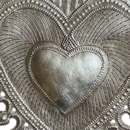 Handmade Hammered Flamming Sacred Heart Haiti 7" x 10.25"